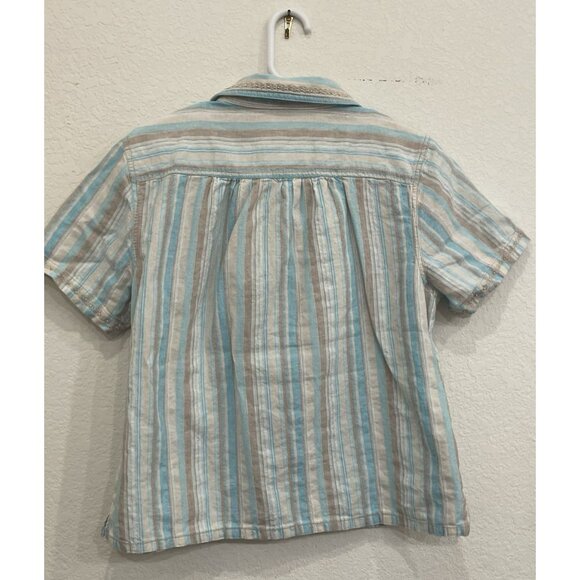 Erika Short Sleeve Button Up Shirt Embroidered Linen Blend XL Extra Large Beach - Picture 5 of 7